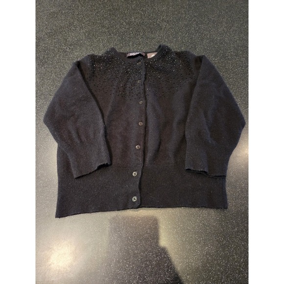 George ME Mark Eisen Black Beaded Cardigan Women's M Wool Cashmere Angora... - Picture 2 of 8